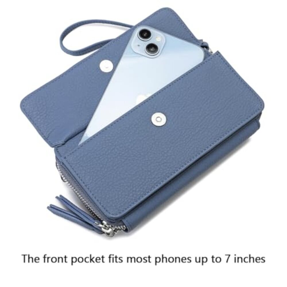 Vegan Leather RFID Crossbody Wallet Wristlet with Phone Pocket - Picture 5 of 8